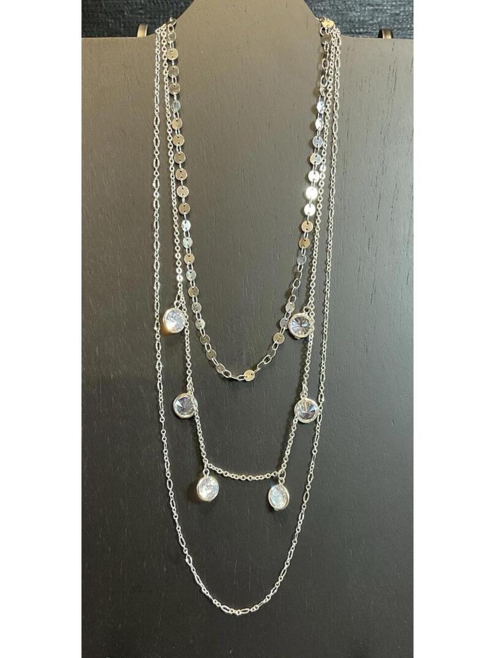 NWOT Silver Tone 4 Layer Necklace W/Rhinestones #1253